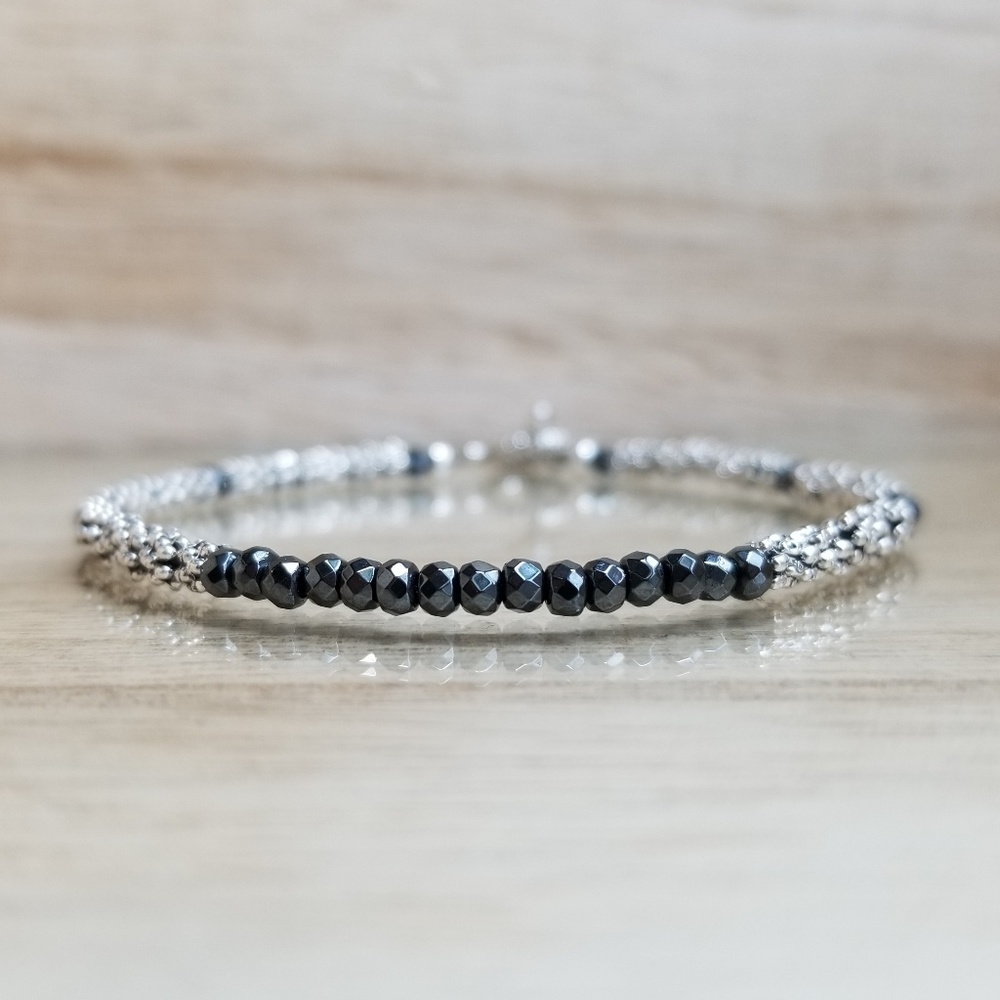 Dark Gray Faceted Hematite Beaded Toggle Bracelet